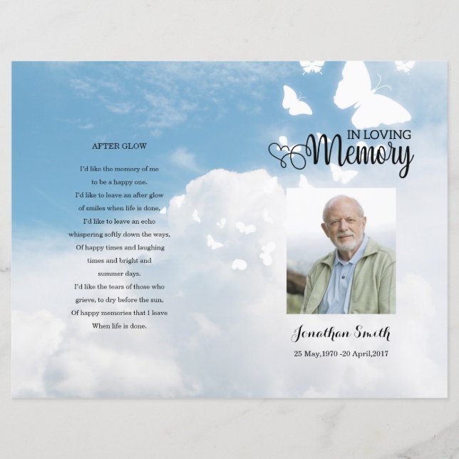 Sky and Butterfly Funeral Program template (Front)