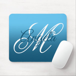 Sky and Ocean Blue Ombre Personalized Monogram Mouse Pad