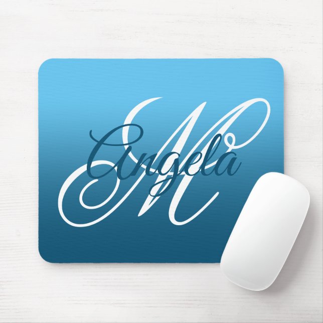 Sky and Ocean Blue Ombre Personalized Monogram Mouse Pad (With Mouse)