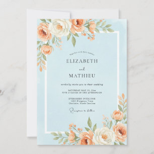 Sky Apricot Peony Wedding Invitation