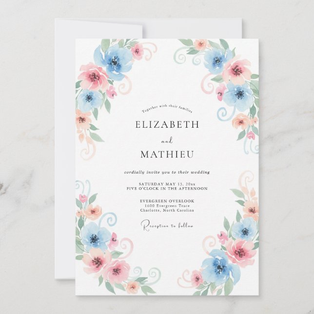 Sky Apricot Vine Wedding Invitation (Front)