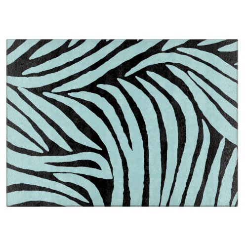 Sky Aqua Blue Black Zebra Print Cutting Board