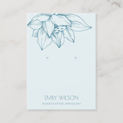 SKY AQUA TEAL BLUE LOTUS SIMPLE EARRING DISPLAY BUSINESS CARD