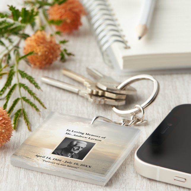 Sky Beach Funeral Memorial keepsake Tribute Keychain (Front Right)