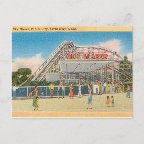 Sky Blazer Roller Coaster Savin Rock Connecticut Postcard