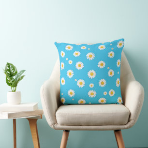Sky Bloom Daisies Throw Pillow