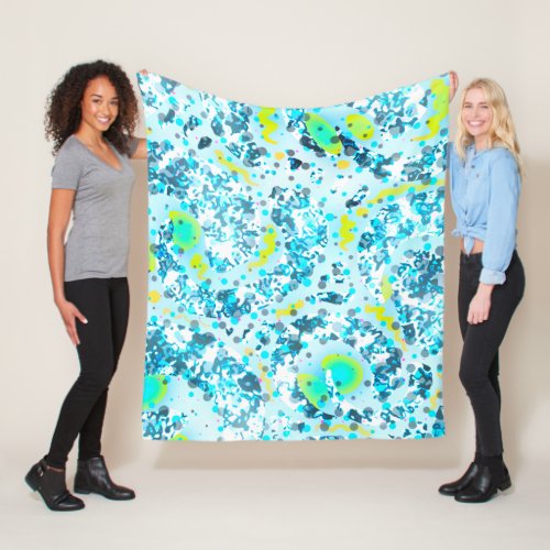 Sky blue abstract art pouring dots fleece blanket