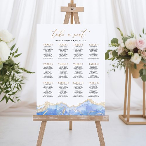 Sky Blue Agate Wedding 12 Table Seating Chart Foam Board