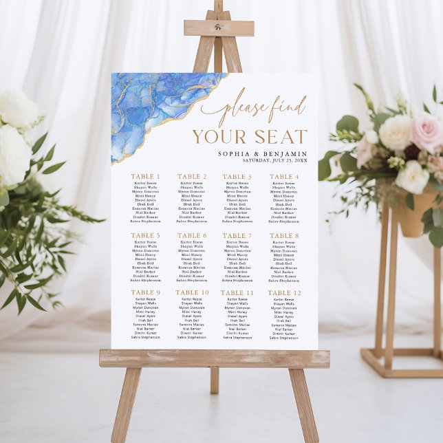 Sky Blue Agate Wedding 12 Table Seating Chart  Foam Board (Creator Uploaded)