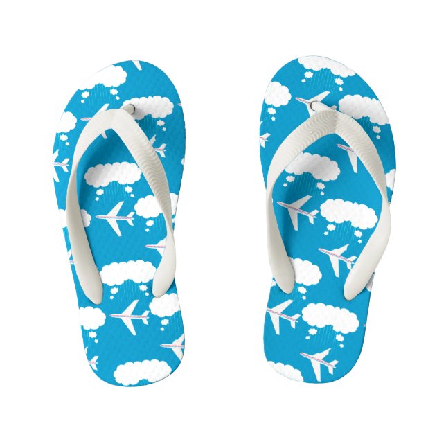 Sky Blue Airplane Pattern Kid's Flip Flops (Footbed)