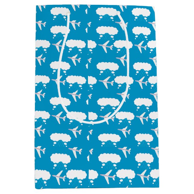 Sky Blue Airplane Pattern Medium Gift Bag (Front)