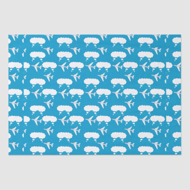 Sky Blue Airplane Pattern Tissue Paper (Front)