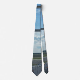 sky blue airport photo neck tie