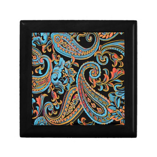 Sky Blue and Autumn Orange Vintage Paisley Gift Box