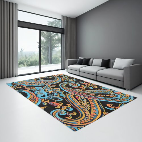 Sky Blue and Autumn Orange Vintage Paisley Rug