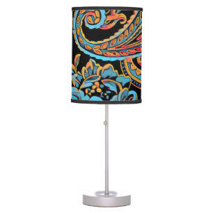 Sky Blue and Autumn Orange Vintage Paisley Table Lamp