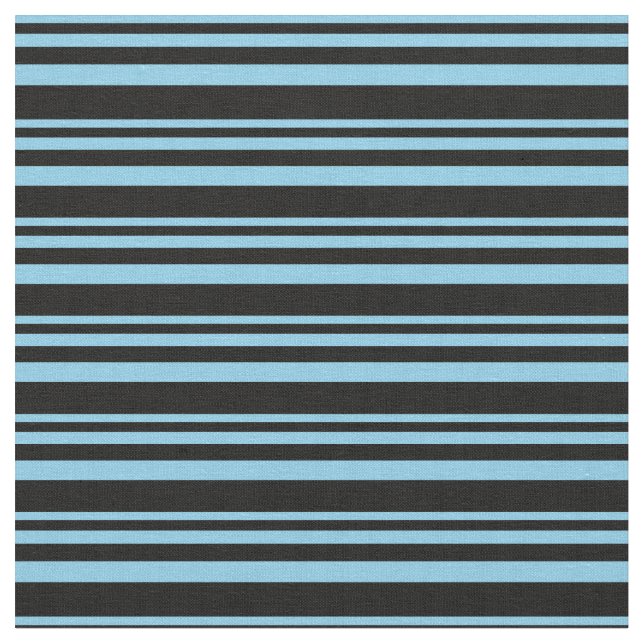 Sky Blue and Black Colored Lines Fabric (Close Up)