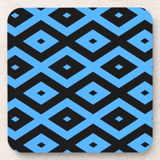 Sky blue and black diamond pattern beverage coaster (Front)