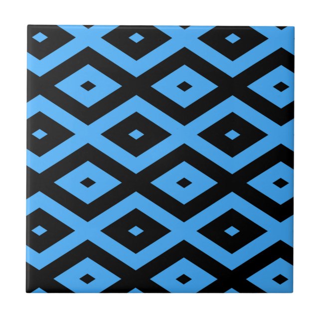 Sky blue and black diamond pattern ceramic tile (Front)