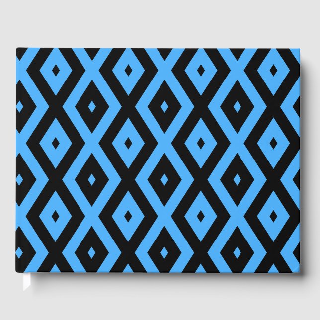 Sky blue and black diamond pattern guest book (Front)