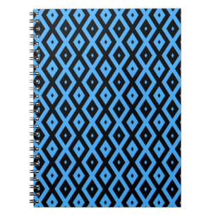 Sky blue and black diamond pattern notebook