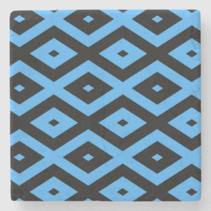 Sky blue and black diamond pattern stone coaster
