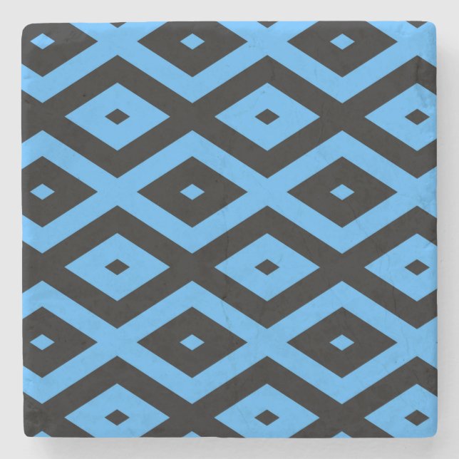 Sky blue and black diamond pattern stone coaster (Front)