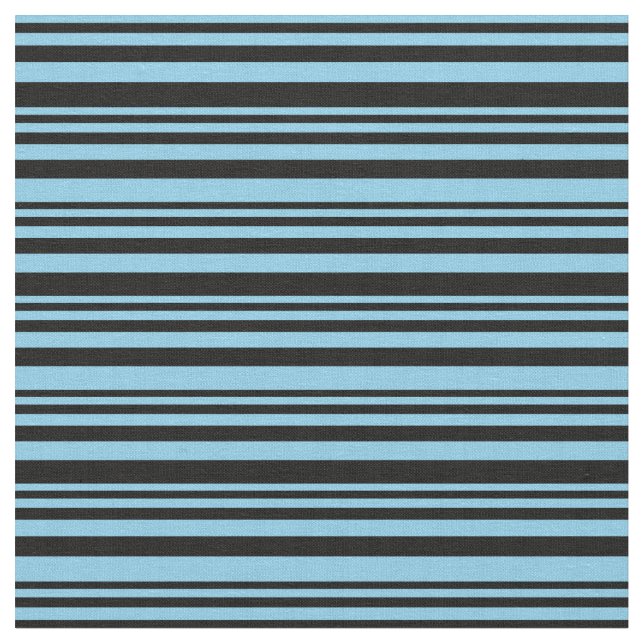 Sky Blue and Black Striped/Lined Pattern Fabric (Close Up)