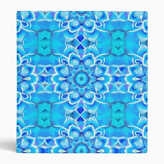 Sky Blue and Cobalt Batik Mandala Pattern 3 Ring Binder (Front)