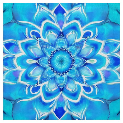 Sky Blue and Cobalt Batik Mandala Pattern Fabric