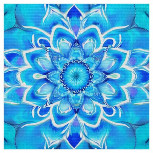 Sky Blue and Cobalt Batik Mandala Pattern Fabric