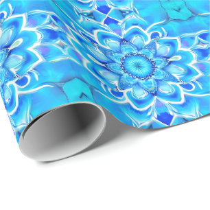 Sky Blue and Cobalt Batik Mandala Pattern Wrapping Paper