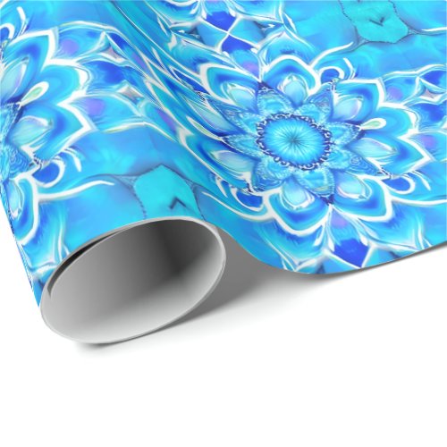 Sky Blue and Cobalt Batik Mandala Pattern Wrapping Paper