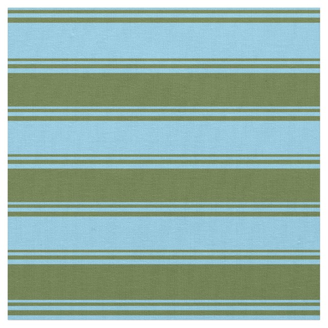 Sky Blue and Dark Olive Green Pattern of Stripes Fabric (Close Up)