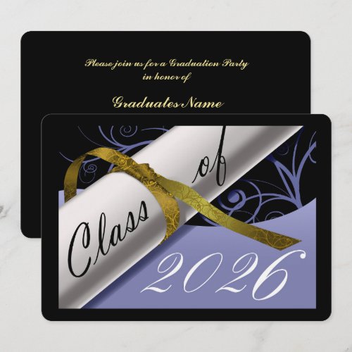 Sky Blue and Gold Graduation Party Invitation