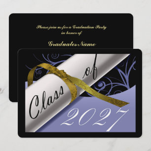 Sky Blue and Gold Graduation Party Invitation