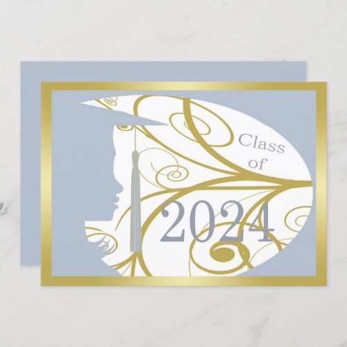 Sky Blue and Gold Silhouette 2024 Graduation Party Invitation