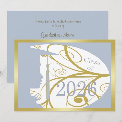 Sky Blue and Gold Silhouette 2026 Graduation Party Invitation