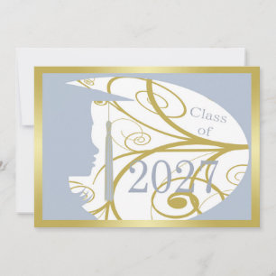 Sky Blue and Gold Silhouette 2027 Card