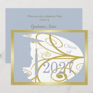 Sky Blue and Gold Silhouette 2027 Graduation Party Invitation