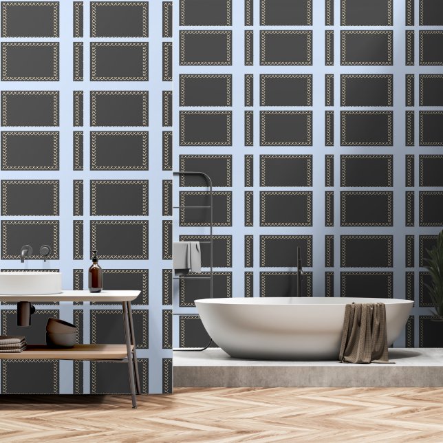 Sky Blue And Gray Geo  Wallpaper (Bathroom)