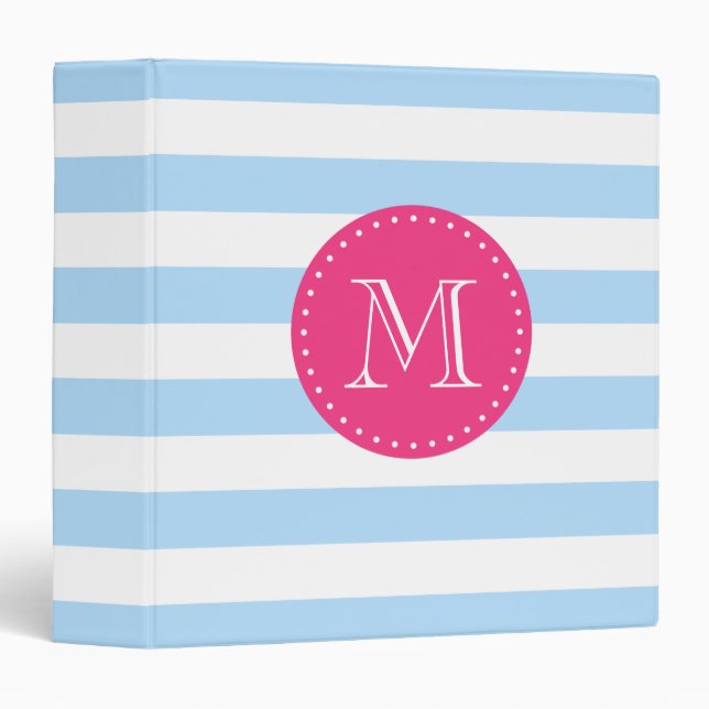 Sky Blue and Hot Pink Stripes Custom Monogram Binder (Front/Spine)