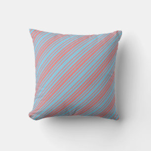 Sky Blue and Light Coral Colored Lines Pillow