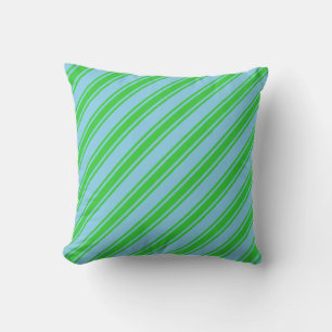 Sky Blue and Lime Green Lines Throw Pillow