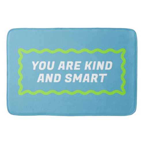 Sky Blue and Lime Green Wavy Encouraging Words Bath Mat
