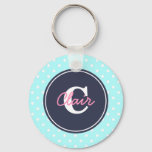 Sky Blue And Navy, Initial, And Name Keychain at Zazzle