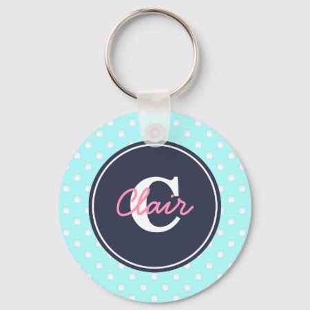 Sky Blue And Navy, Initial, And Name Keychain