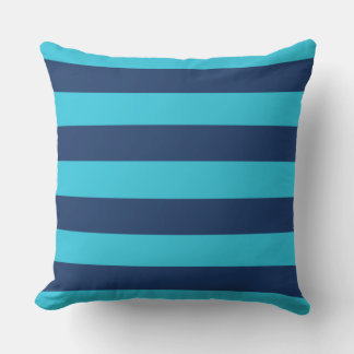 Sky Blue and Navy Stripes Outdoor Pillow