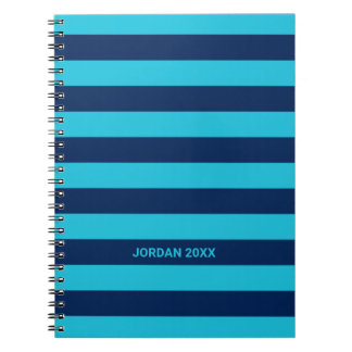 Sky Blue and Navy Stripes with Name Notebook