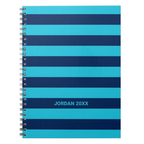 Sky Blue and Navy Stripes with Name Notebook
